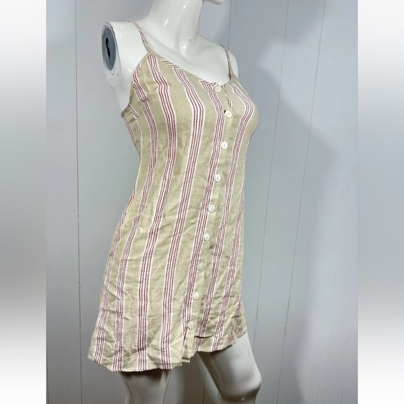 NWT Forever 21 Button Front Mini Woven Sundress Striped Linen Rayon - Picture 2 of 7